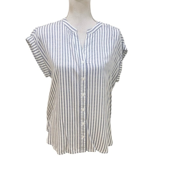 NWT Rag Poets 2 piece striped blue & white cropped pant & cap sleeve top medium - Picture 8 of 16